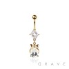 316L SURGICAL STEEL CZ RIBBON TEARDROP DANGLE ROUND CZ BELLY BUTTON NAVEL RING 